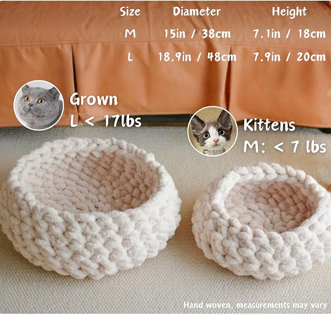Cat Nest Bed – Premium Handwoven Washable Extra Soft Round Cave House for Indoor Kitten & Kitty, Small & Large (DGreen,Large)