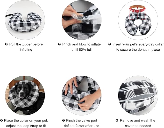 CuteBone Inflatable Dog Donut Collar with Removable Soft Fleece Covers for Small/Medium/Large Dogs and Cats After Surgery GWB03M