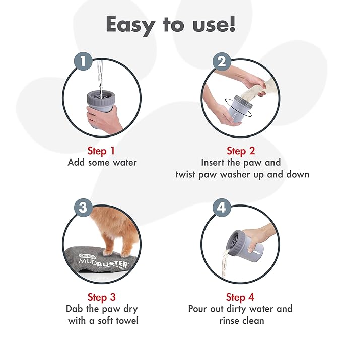 Dexas Medium MudBuster Portable Dog Paw Washer, Light Gray - Premium Quality Pet Supplies and Dog Accessories - Cleansing, Self Cleaning, Silicone - 6x6x6 Inches, 0.308 kg, 1 Count