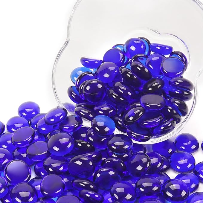 5LB Cobalt Blue Flat Glass Marbles for Vases, Gemstone Beads Vase Filler Decorative Glass Pebbles for Fish Tank, DIY Crafts, Aquarium Decor Rocks