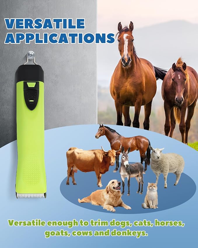 Cordless Horse Clippers, Professional Pet Grooming Clippers, 2 Speed Pet Trimmer with 4 Magnetic Guide Comb, Detachable Blade, Low Noise< 50db for Horse,Pony,Cat,Dog,Goat
