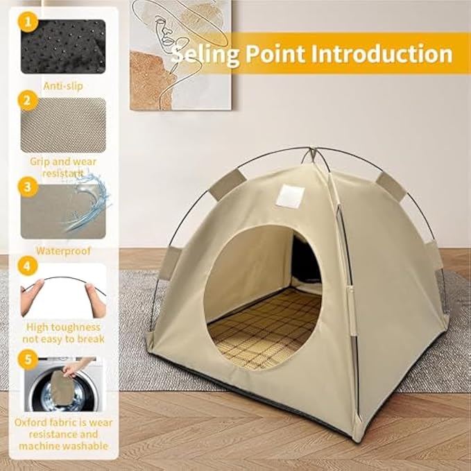 BreezyDen Pop-Up Pet Tent – Portable Indoor/Outdoor Cat Tent, Waterproof Pet Hideaway for Cats & Small Dogs with Mesh Window, Anti-Slip Base & Washable Design (Coffee, M (8 catties Kitten))