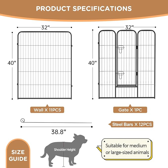 BestPet Dog Playpen Indoor 40 inch 12 Panels Metal Dog Pen Pet Dog Fence Outdoor Exercise Pen with Doors,Pet Puppy Playpen for RV Camping Yard, Black