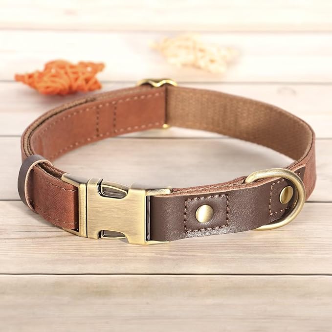 Didog Soft PU Leather Dog Collar for Large Dogs,Classic Adjustable Dog Collars with Quick Release Metal Buckle,Easy Clean and Comfortable with Nylon Lining,Brown,L Neck 15-23"