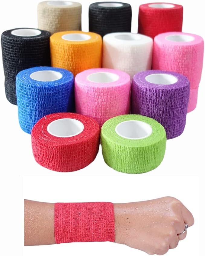 6 Pack 1" x 5 Yards Self Adhesive Bandage Wrap Breathable Cohesive Vet Wrap for Pets, Elastic Self-Adherent Tape for Sports, Wrist, Ankle (Pink)
