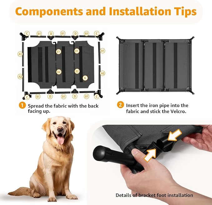 Canvas Elevated Dog Bed, Durable Chew Proof Outdoor Raised Pet Cot for Extra Large Dogs, Waterproof, Breathable, Portable, Washable, Easy Assembly, Sturdy Frame for Camping & Travel, Dark Grey