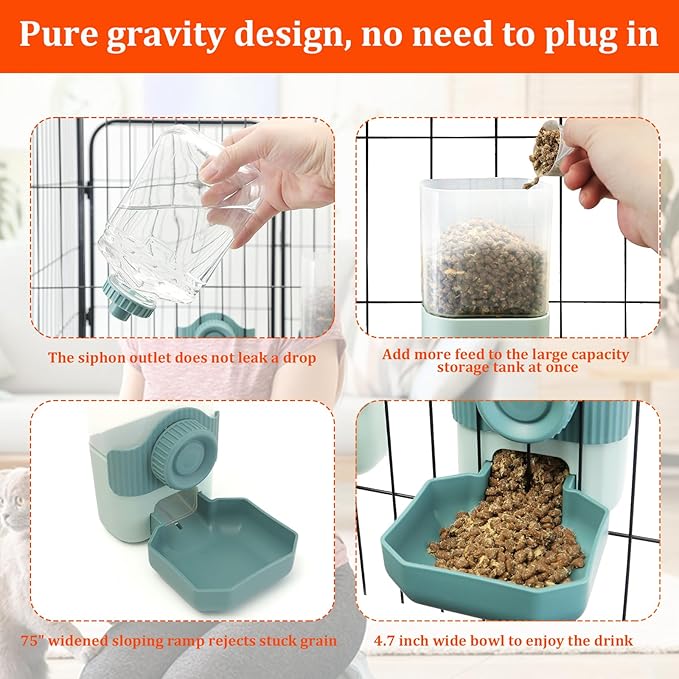 Automatic Gravity Pet Feeder Water Dispenser with Adjustable Hanging Hook - Large Capacity for Small/Medium Animals (Guinea Pigs, Cats, Rabbits, Hedgehogs, Ferrets) (Blue)