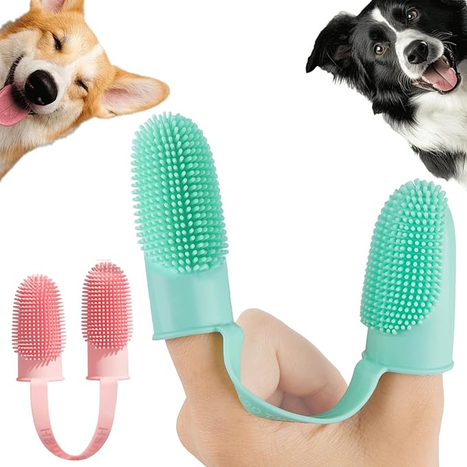 Dog Toothbrush, Dogs Tooth Brushing Kit, Cat Tooth Brush for Small to Large Dogs & Puppies, 2Pack Double Finger Toothbrush for Dog Teeth 360 Cleaning & Dental Care