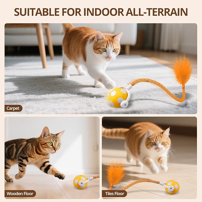 Cat Toy Ball,Interactive Cat Toy Ball with 3 Modes for Indoor Cat,The 2025 Generation Self Moving Cats Toy,Rolling Cats Toy with Feather & Bells for Bored Cats & Small dogs,Touch to Activate (Orange)