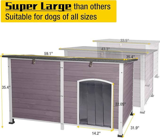 Aivituvin Dog House Insulated Outdoor Dog Kennel with Heated Liner for Winter 59" Extra Large Insulated Dog Cage with Heater,All-Around Iron Frame(Grey)