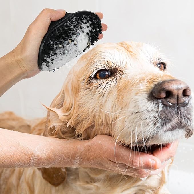 Dog Brush Kit for Grooming Short & Long Haired Dogs & Cats, 4-in-1 Pet Grooming Set with Self-Cleaning Slicker Brush, Deshedding Tool, Shampoo Bath Comb, Massge Comb (Pink Black)