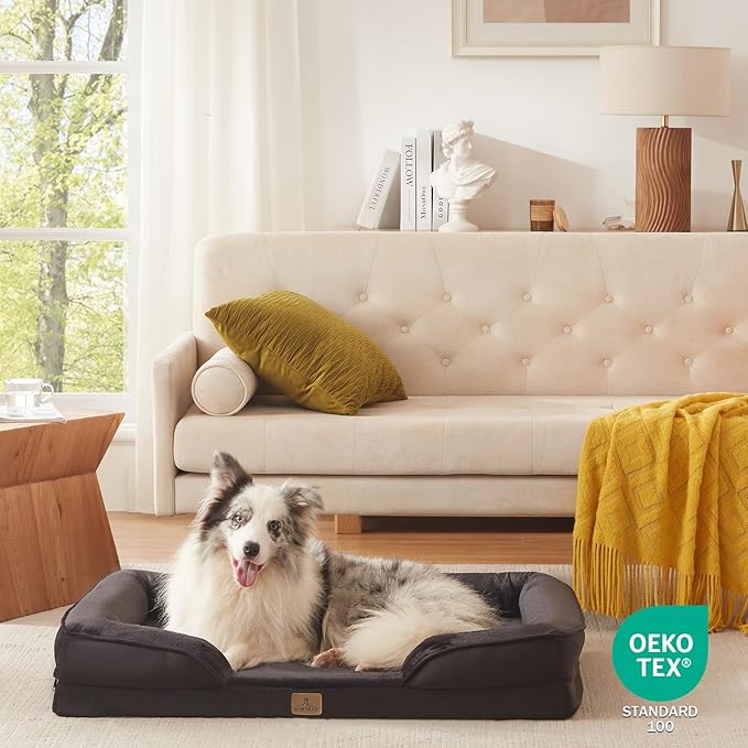 Bedfolks Orthopedic Dog Bed, Big Waterproof Dog Sofa Bed for Large Dogs, Egg Foam Pet Couch Bed with Removable Washable Cover and Nonslip Bottom, Black