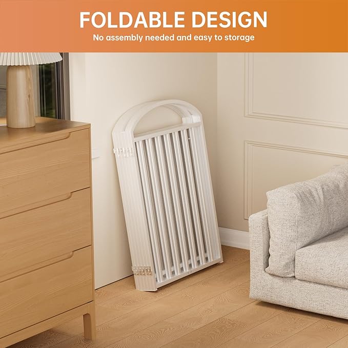 6 Panles Full Matel Freestanding Dog Gates with Door, 144"Extra Wide 32"Tall Free Standing Dog Pet Gate for Indoor & Outdoor. Foldable Pet Fences for Doorways, House, Stairs, Porch, Deck, Yard