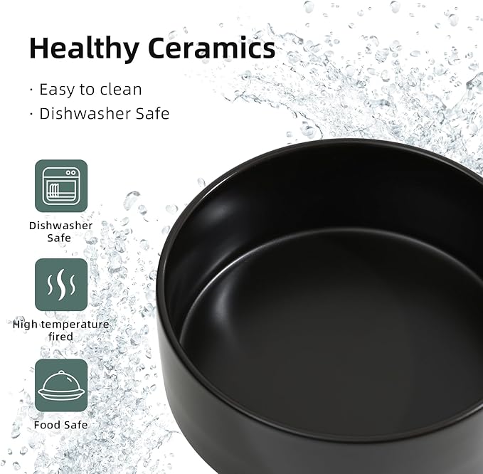 Ceramic Elevated Dog Bowl Set, Raised Food and Water Bowl for Large Breed Dogs, Weighted Dishes, Black (8.2'', 60OZ)