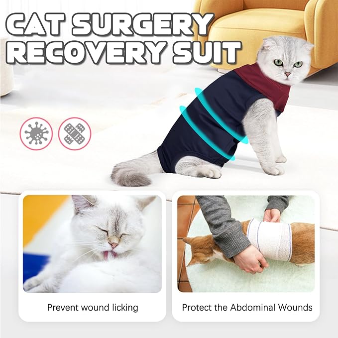 Cat Recovery Suit Female, Breathable Onesie After Surgery Female for Abdominal Wounds or Skin Diseases, Anti-Licking Full Body Cat Surgery Recovery Suit, E-Collar Alternative Wear