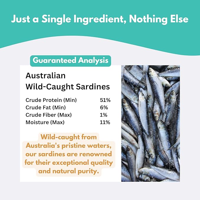 ALFIE'S TREATOS Sardines for Dogs & Cats (2.65 oz), Air-Dried Fish Dog Treats, Omega-3 Food Topper, Single Ingredient, Australian Wild-Caught, Freeze-Dried Alternative