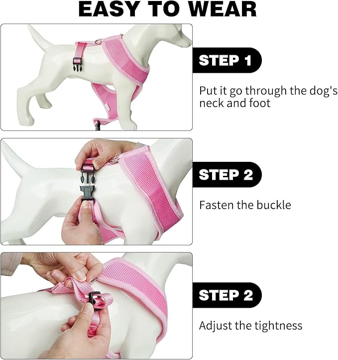 BINGPET Small Dog Harness - Breathable Mesh Puppy Cat Harnesses - No Pull Adjustable Dog Harness Dog Vest Harness for Small and Medium Dogs