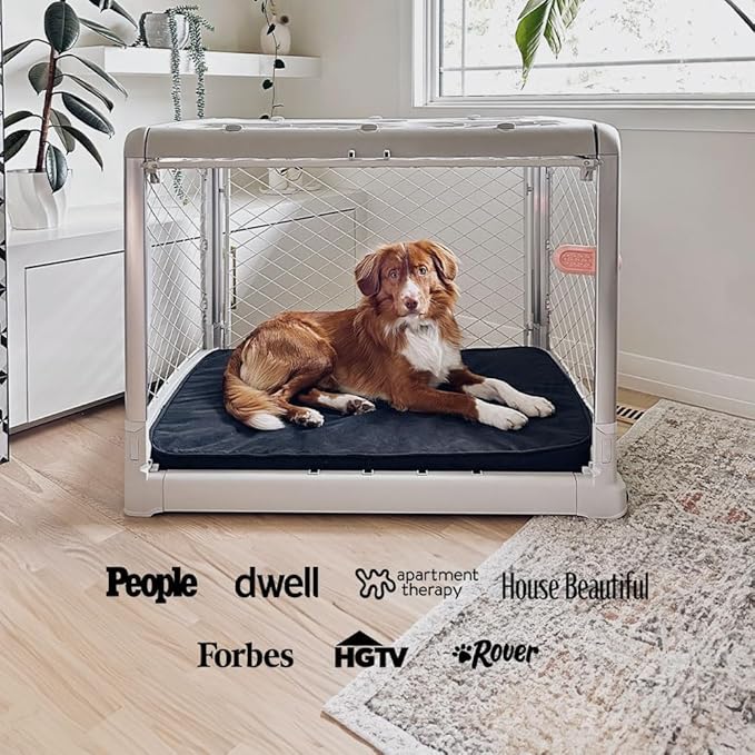DIGGS Revol Collapsible Dog Crate with Wheels - Premium Portable Dog Crate - Safe, Stylish, and Convenient Indoor Kennel (Smoke, Intermediate)
