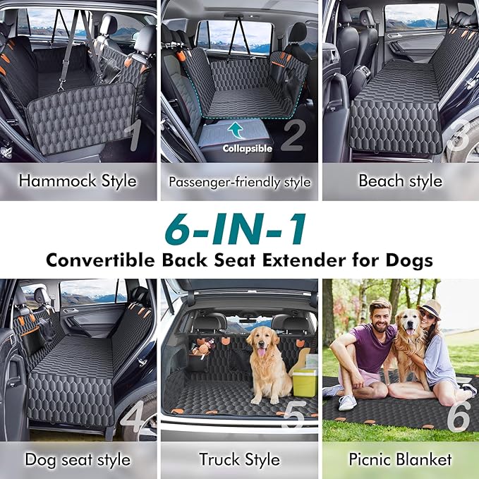 Back Seat Extender for Dogs-Supports 400lb,Hard Bottom Dog Car Seat Cover for Back Seat -Detachable,Scratch Proof Nonslip,Dog Hammock for Car,Truck with Anti-Slip Dispensing