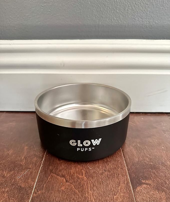 Black Dog Bowl, Double Wall Stainless Steel Pet Bowl, Vacuum Insulated Pet Feeder, Non-Skid Pet Bowl, 32 oz