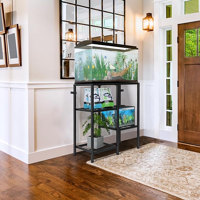 CADUKE Aquarium Stand 20 Gallon, Metal Fish Tank Stand, Aquarium Rack Stand for Fish Tank Accessories , 3 Tier Turtle Reptile Terrarium Stand for Living Room Office