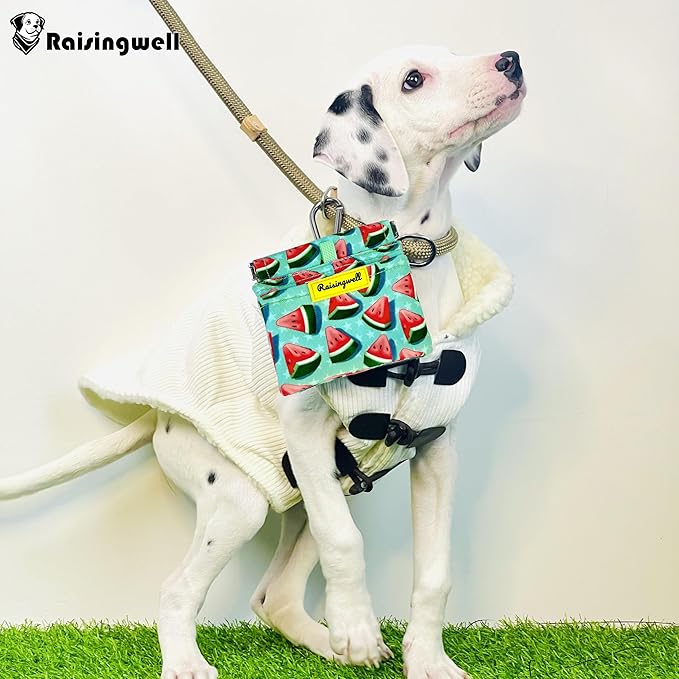 Dog Treat Pouch,Cotton Pocket Sized Training Holder, Hand Free Walking Funny Bag with Carabiner, Self-Closing Pet Feed Snack Reward, Behavior Aids for Puppy Travel or Outdoor Use(Watermelon)