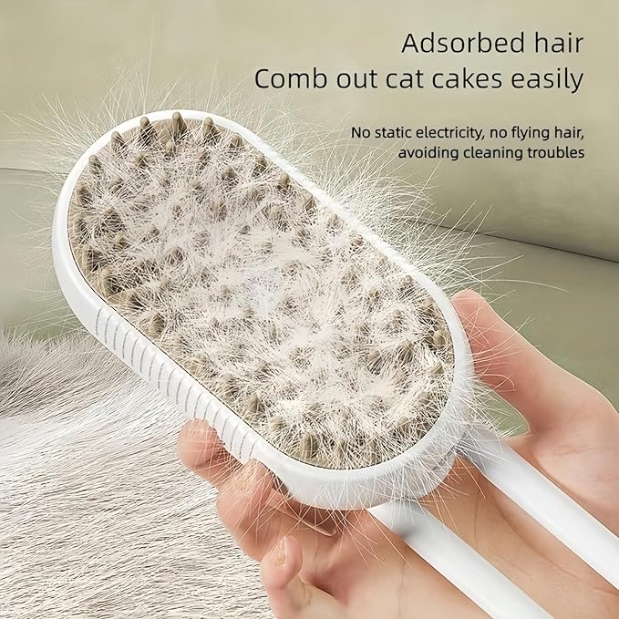 Cloud Care Cat Brush,Cat Hair Steam Brush for Shedding, 2024 Best Cat Steam Brush, Pet Steam Brush, 3-in-1 Self-Cleaning Cat Brush with 360° Rotating Arm, Detachable Silicone Bristle Head (Brown)