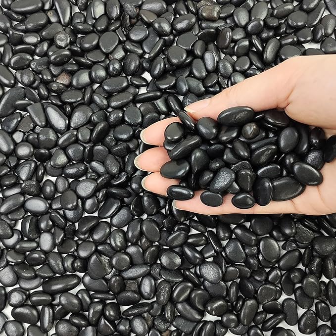 5 lbs Small Black Pebbles - 3/8 inch Decorative Stones for Indoor Plants, Outdoor, Vase, Landscaping & Garden