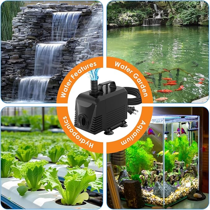 AquaMiracle Submersible Water Pump Aquarium Water Pump with Flow Control, Pond Pump Fountain Pump for Pond, Fountain, Waterfall, Statuary, Water feature, Hydroponics (550GPH, 35W)