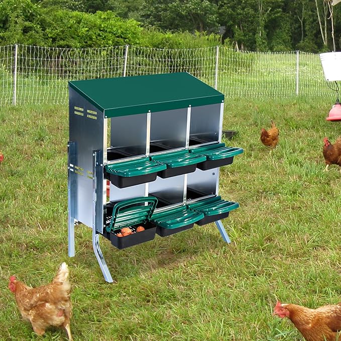 Chicken Nesting Box, 6 Hole 2 Layer Hen Nest Boxes with Legs, Roll Away Eggs Laying Boxes,Cleanable Pull Out Hen Roosting Boxes