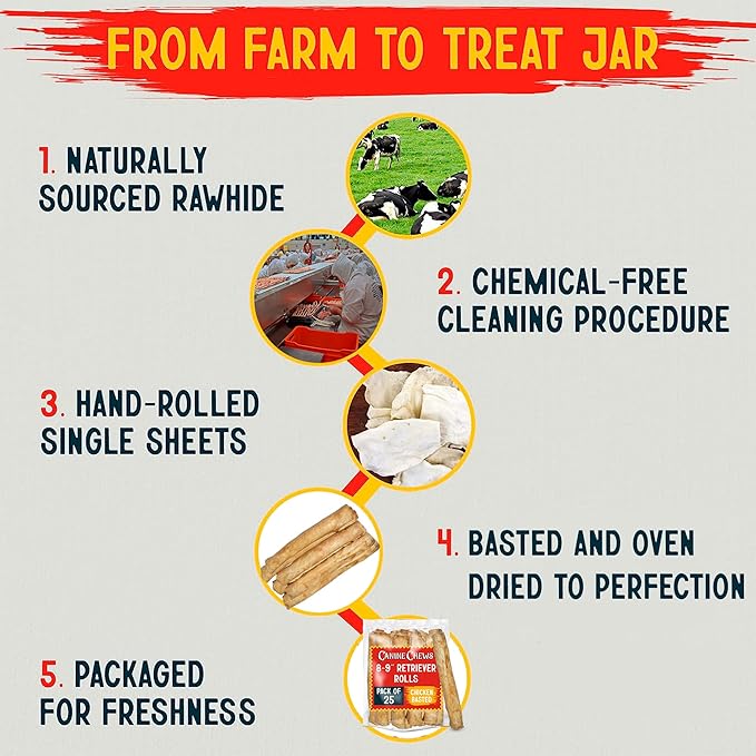 Canine Chews 8-9" Chicken Basted Dog Rawhide Retriever Rolls (25 Pack) - USA-Sourced Chicken Basted Dog Chews - Healthy Dental Chews