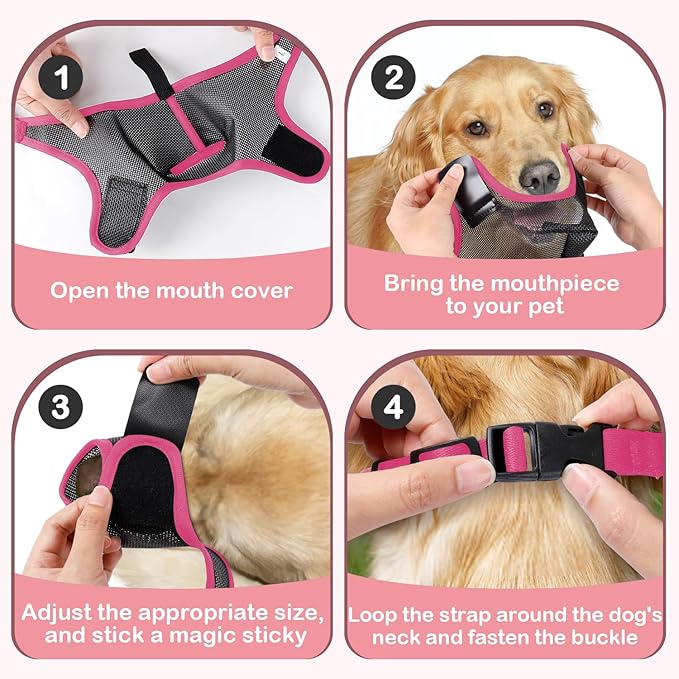 Dog Muzzle, Soft Air Mesh Muzzle for Small Medium Large Dogs Anti Biting Barking Chewing Scavenging, Breathable Adjustable Loop Pets Muzzle with Front Opening Design Allows Panting Drinking (Pink,XL)