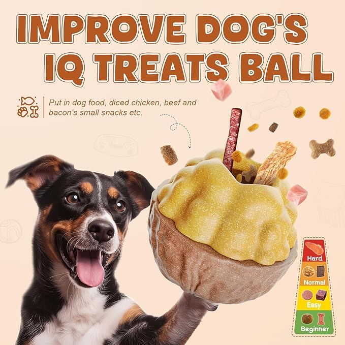 Dog Frozen Treats Toy, Cognitive Dogs Brain Stimulation Toys for Aggressive Chewers, Interactive Dispensing Toy Enrichment Keep Them Busy No-Boredom, Tough Nylon&Coffe Wood Fillable Puzzle Dog Feeder