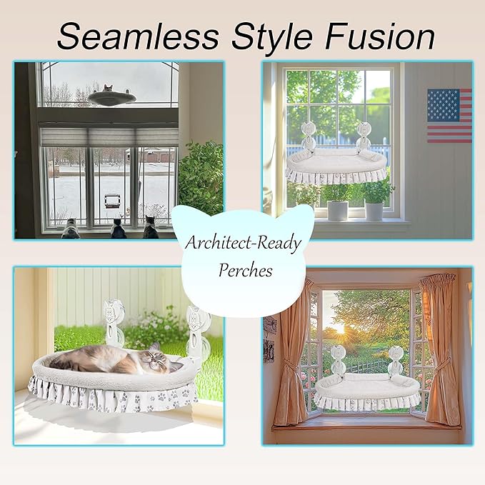Cat Window Perch for Large Cats - No Tools Needed with 4 Super Suction Cups, Soft Chew-Resistant Fleece & Easy Clean Design