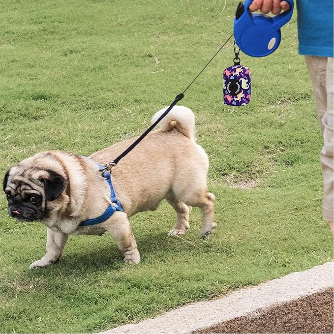 Attachment,Waste Bag Dispenser Zippered Pouch, Fits Any Leash, Includes Free Roll of Dog Bags, Poop Bag Dispenser - 2 Packs, Little Dinosaurs