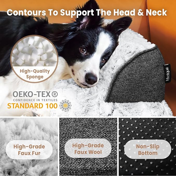 Calming Dog Bed for Couch, 35 x 31 inch Removable Couch Cover for Dogs/Cats Washable, Non-Slip Fluffy Plush Dog Sofa Mat for Furniture Protector - Grey