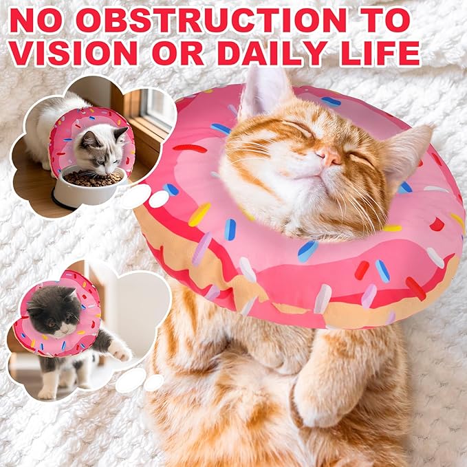 BINGPET Cat Cone Collar Soft,Waterproof Cat Recovery Collar to Stop Licking,Cute Donut Elizabethan e Collar for Cats Kittens Puppies Wound Healing After Surgery(Donut Pink,Medium)
