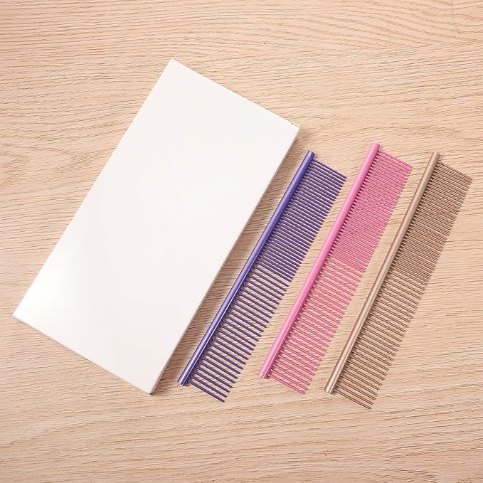 3 Pcs Stainless Steel Grooming Combs for Matted and Tangled Long Hair - Pet Guide Clippers for Dog and Cat