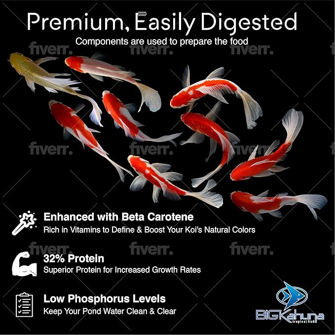 BIG Kahuna Koi Fish Food- 20lbs Koi Food – Made in The USA - Food Floating Pellets – 3/16" - 1/4" Pellet Size – 32% Protein Fish Food – Rich in Nutrients