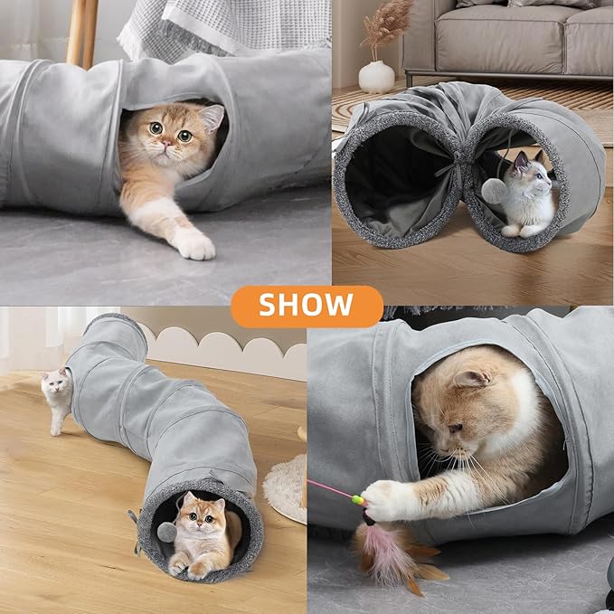 Cat Tunnel, Indoor Cat Toy, Roller Track Cat Toy, Collapsible S-Shaped Play Tube, 10.5 Inch Diameter Maze Cat House for Cats, Puppies, Rabbits, Ferrets, Cat Toy Gift Set, Grey