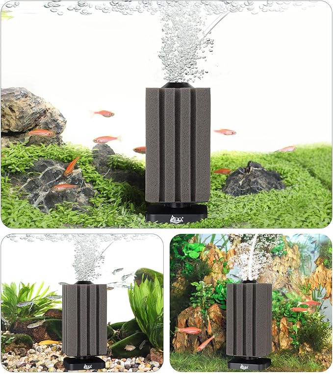 AQQA Aquarium Sponge Filter Submersible Small Fish Tank Filter 20 Gallon Ultra Quiet Air Powered Corner Sponge Filter Aeration Betta Filter for Freshwater & Marine Tank(Small for 5-30 Gallon)