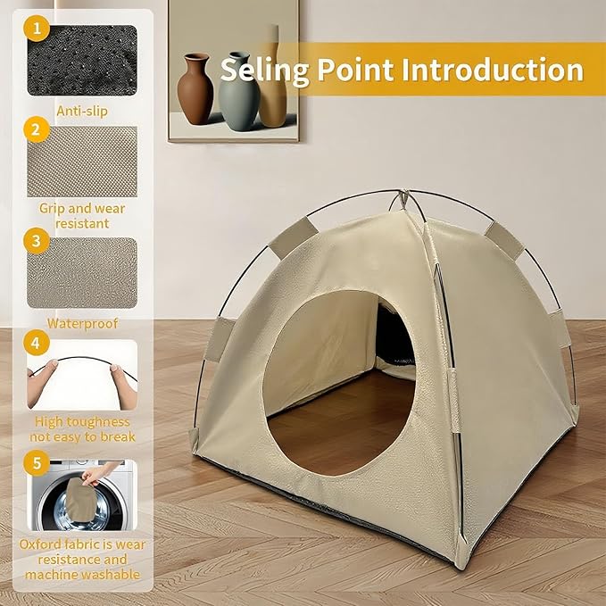 BreezyDen Pop-Up Pet Tent – Portable Hideaway for Cats & Small Dogs, Portable Indoor/Outdoor Pet Tent House with Mesh Window, Waterproof, Breathable, Scratch-Resistant, Fully Washable (Gray,L)