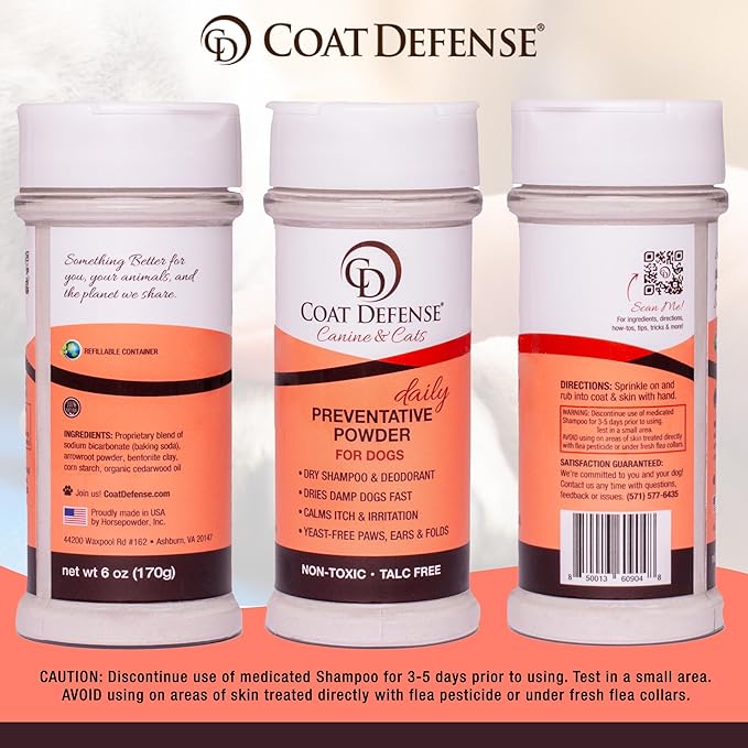 COAT DEFENSE Paw Licker Bundle | Dry Powder for Dogs & Sensitive Skin Dog Shampoo for Allergies and Itching | Smell & Itch Relief | Itchy Skin Relief & Yeast Dog Treatment