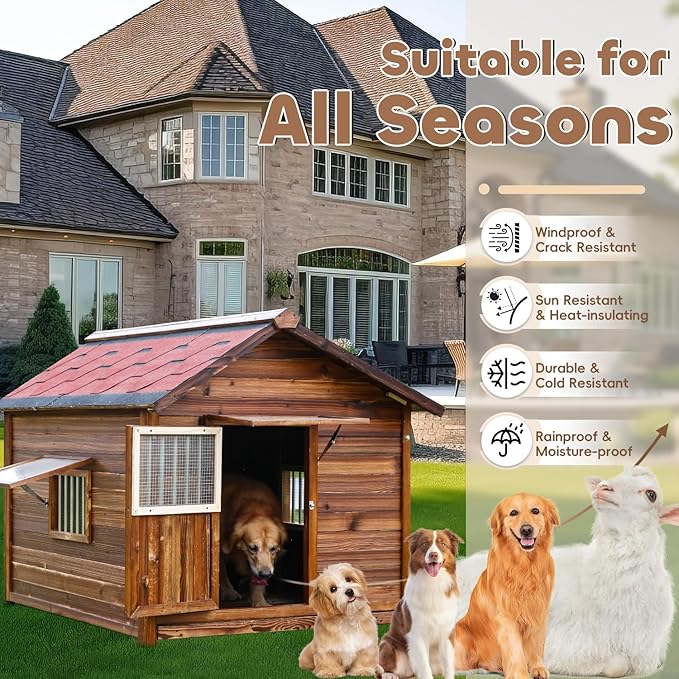 Dog House Outdoor for Large Breed Dogs with Removable Floor&Roof,Warm Big Dog Houses for Medium Dogs,Heavy Duty Indoor Pet House,5XL-68.11"(D) X 54.33"(W) X 58.27 "(H)