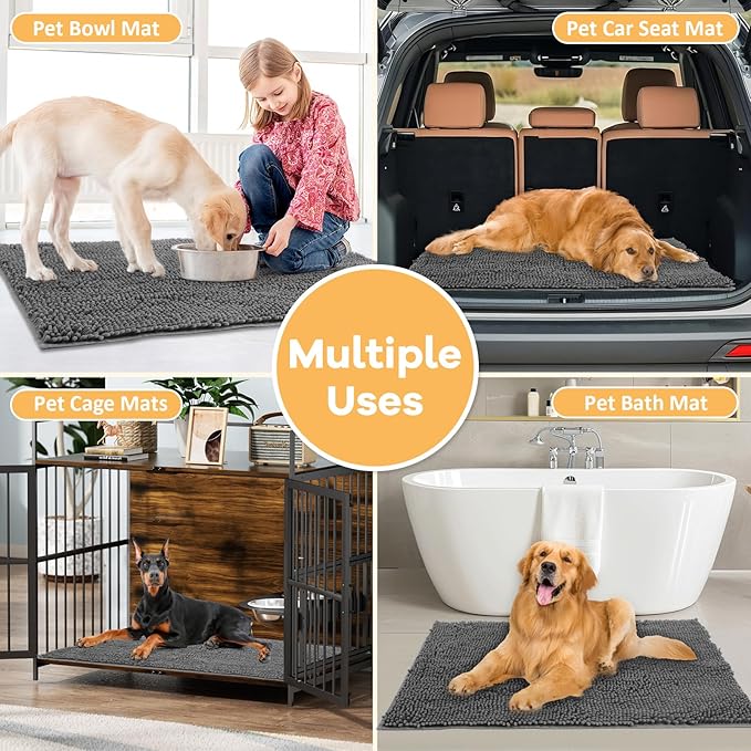 Absorbent Dog Door Mat for Muddy Paws, 60" x 36" Chenille Indoor Mats for Entryway, Trap Dirt Front Door Mat Indoor Entrance Washable Non Slip Soft