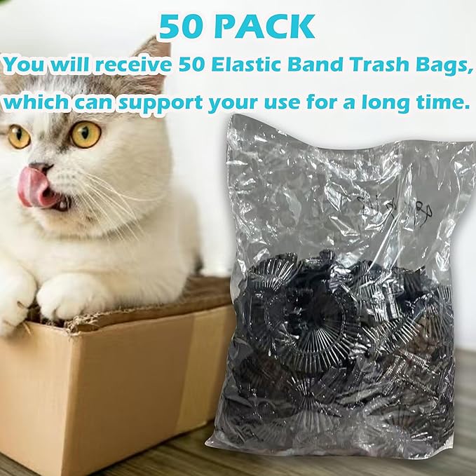 50 Pack Litter Box Liners Compatible with Lifewit Litter Box Cat, Elastic Band Trash Bags for Disposal of Cat Waste, Waterproof and Leak Proof (Black)