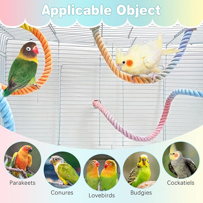 BNOSDM 3 Pcs Bird Rope Perches Gradient Colorful Bendable Climbing Rope Ladders Swings Toy Parakeet Cage Accessories for Parrots, Budgies, Cockatiels, Conures, Lovebirds