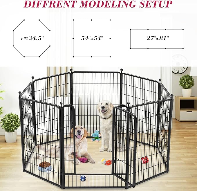 Dog Playpen 40 inch 8 Panels Dog Fence Outdoor for Yard, Indoor Dog Pen for Large/Medium/Small Dogs, Heavy Duty Puppy Playpen with Door Portable Pet Fence for RV Camping