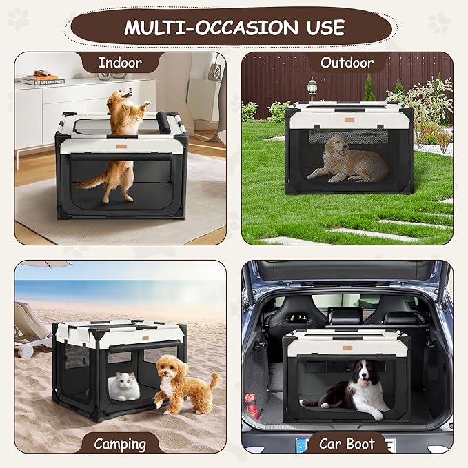 Dog Crate - Soft Pet Kennel for Dogs/Cats, 3-Door Breathable Travel Cage with Mesh Window, Portable Dog Kennel for Indoor & Outdoor,Black-M