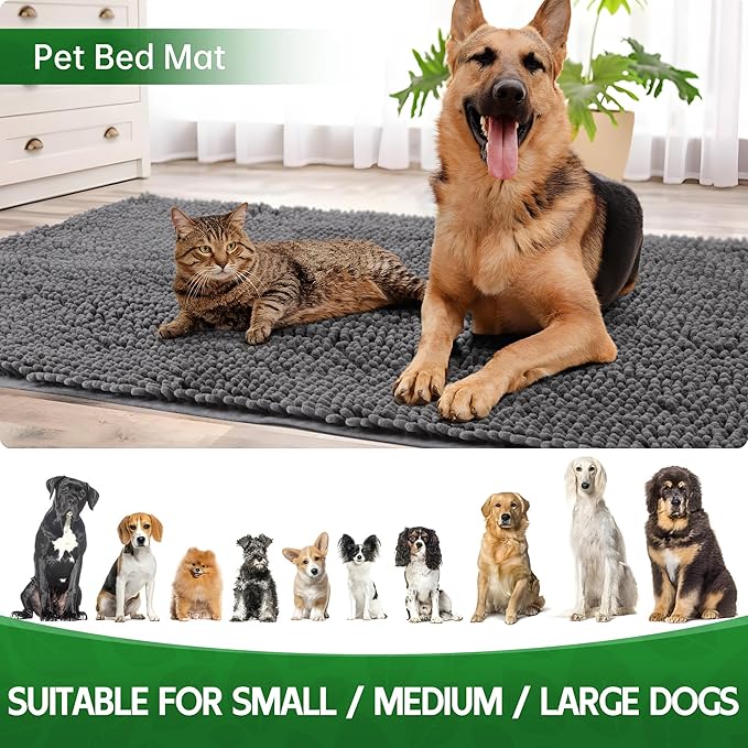 Dog Door Mat Indoor Entrance, 60" x 24" Absorbent & Quick-Drying Mud Rugs, Non-Slip Door Rugs for Entryway Indoor Washable, Soft Chenille Dog Mat for Muddy Paws